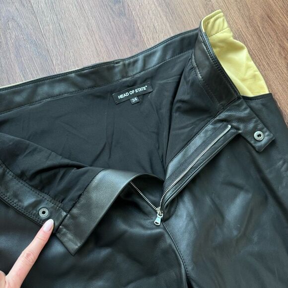 Head of State Black Genuine Leather Motorcycle lyabo Pants 34 - Picture 13 of 16